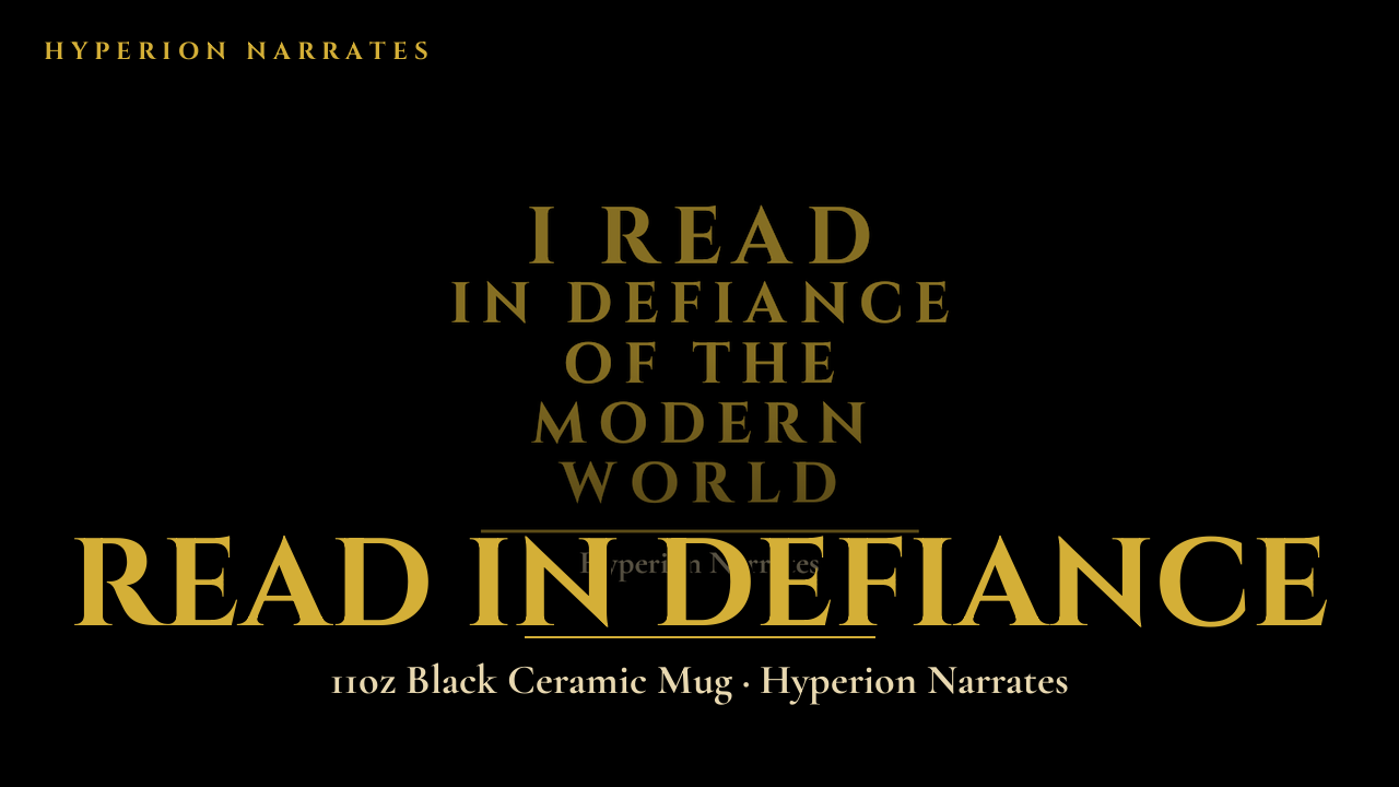 "I Read in Defiance of the Modern World" Mug